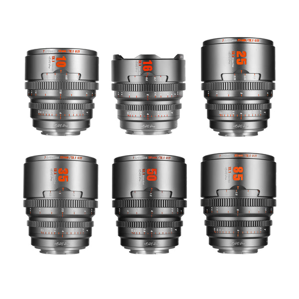 7Artisans Hope S35 Cine Lens Titanium Grey 6-Lens Set (10/16/25/35/50/85mmm, E/RF/FX/M43)